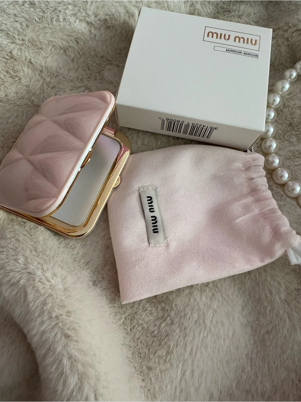 Miu Miu Pink Quilted Compact Bag double sided mirror